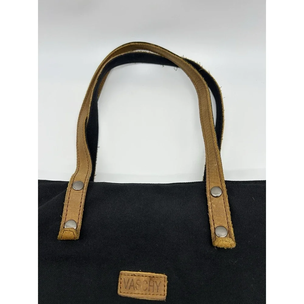 VASCHY Vintage Waxed Canvas Tote Bag Leather Bottom 15.5